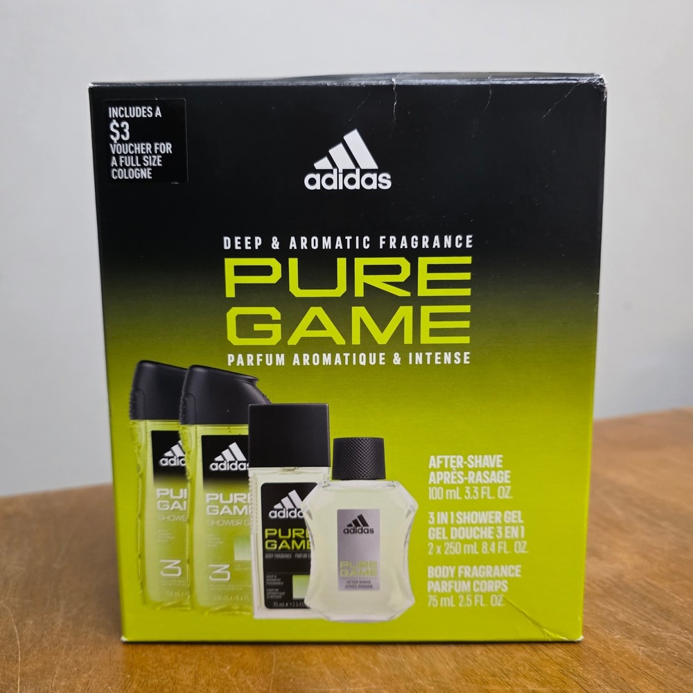 Adidas Pure Game Gift Set 4pc‎ Green Woody Aromatic Shower Gel Aftershave Sport